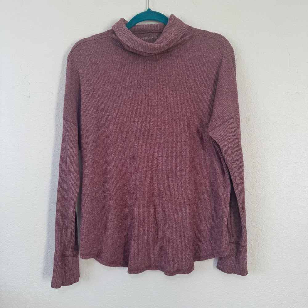 American Eagle Ribbed Turtleneck Sweater Mauve Pink Long Sleeve Size M